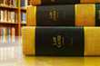 Stack of legal books in a library