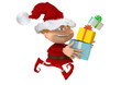 Red christmas elf deliver present with xmas white fur hat Red christmas elf deliver present with xmas white fur hat