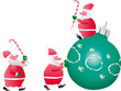 Three Santa roll a fur-tree green sphere.