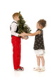Children with a Christmas tree Children with a Christmas tree