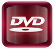 DVD icon, red, isolated on white background