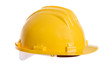 A bright yellow safety hardhat from a construction site.