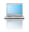 Modern laptop on white background with reflection.