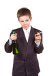 Schoolboy with alcohol and cigarette. Social problem series.