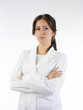 cute brunette in white gown medical