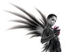 Sexy dark angel with the magic sphere. Isolated on white.