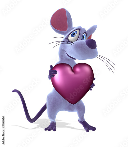 3D render of a cute cartoon mouse holding a heart.