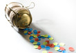 Photo: colorful confetti with champagne cork colorful confetti with champagne cork