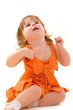 happy girl playing with colorful balloons