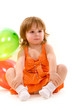 happy girl playing with colorful balloons