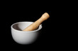 White mortar over solid black backgroun