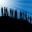 Crowd against blue sky