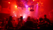 Nightclub scene with christmas decor and dance floor crowd Nightclub scene with christmas decor and dance floor crowd