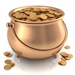 Golden pot full of gold coins with dollar sign. Golden pot full of gold coins with dollar sign.