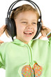 Little fun girl listening music with headphones