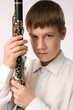Portrait of the clarnetist with the musical instrument