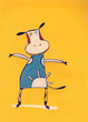 HAPPY COW WITH BIG SMILE AND BLUE DRESS