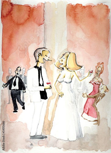 Illustration: PEOPLE AT PARTY, COUPLE TALKING PEOPLE AT PARTY, COUPLE TALKING