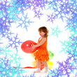 happy girl playing with colorful balloons