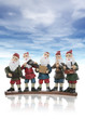 Five elves playing their music instruments at Christmas