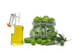 Extra virgin olive oil with green olives