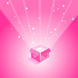 magic box with flying hearts on pink background