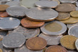 Much coins of the different countries. Dollar over all