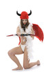 Sexual devil Kupedon with bow on insulated background