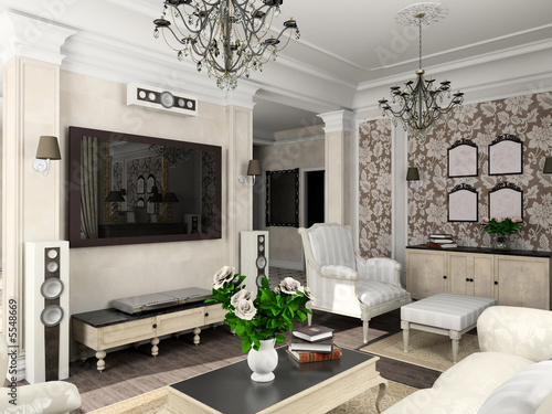 Classic Furniture on Photo  Living Room With The Classic Furniture  3d Render  Living Room