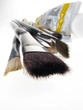Close up to paint brush with acrylic paint tube