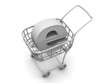 Consumer basket with sign for internet