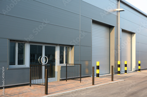 Detail of new industrial unit/warehouse with steel cladding