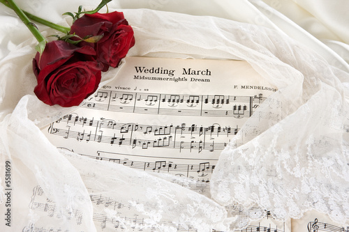 Royalty Free Wedding Music on Sheet Music Of The Wedding March With Roses And Bridal Veil    Anyka