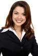 Happy successful business woman. Isolated over white background.