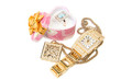 Jewelry set. Gold watch, ring and necklace.