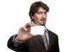 young businessman with card, focus on the card