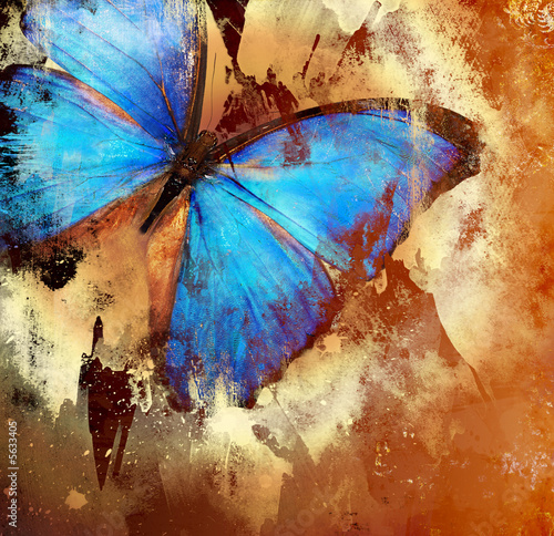 Illustration: painted butterfly - illustration in grunge style painted butterfly - illustration in grunge style