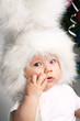 Pretty Baby In Festival Dress Rabbit Ear And Cnowflake