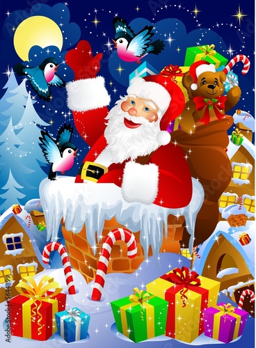 Illustration: Santa Claus in chimney Santa Claus in chimney