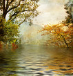golden lake - beautiful picture in painting style golden lake - beautiful picture in painting style