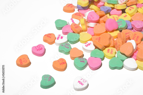 Photo: Conversation hearts Valentines day candy. Concept of love. Conversation hearts Valentines day candy. Concept of love.