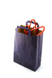 blue paper bag with cloth hangers