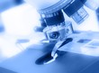 Closeup of microscope in biology/medical lab