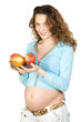 Pregnant women with apples. Isolate on white.