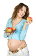 Pregnant women with apples. Isolate on white.