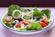 Greek salad in old enamel bowl.  