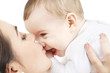 picture of happy mother with baby over white