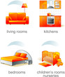 Icon set - furniture, living room, kitchen, bedroom, nursery Icon set - furniture, living room, kitchen, bedroom, nursery