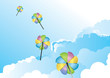 happy pinwheels fly in the sky