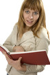 woman reading book white background